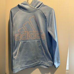 Adidas Sky Blue Hoodie with Orange Logo